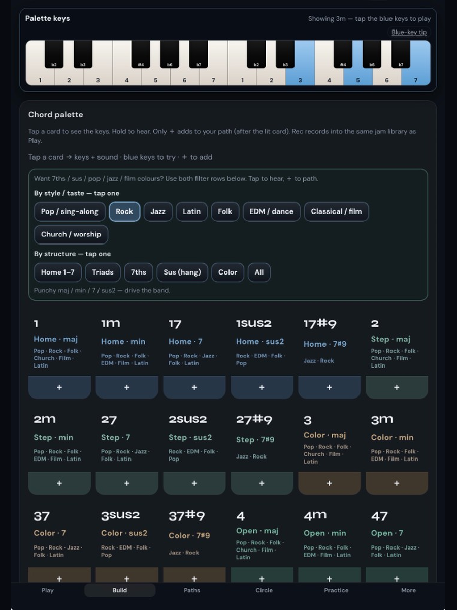 Build tab — chord palette